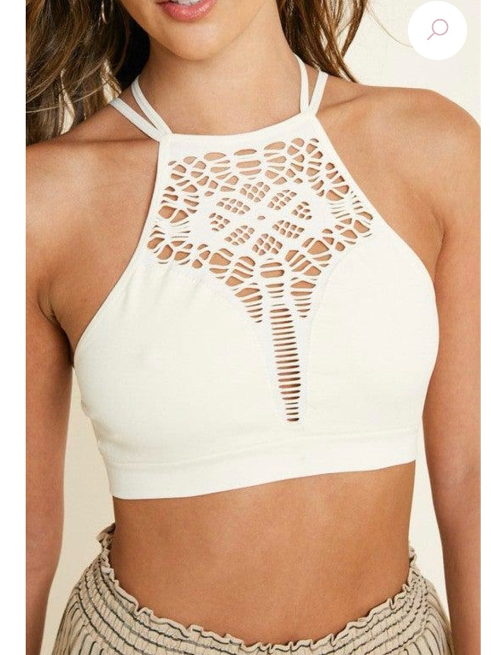 White Laser Cutout High Neck Bralette